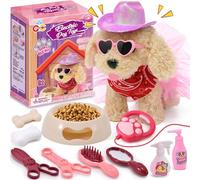 Toyssa Perrito Juguete Ladra y Anda con Correa, Perro Peluche Juego de Roles Vestirse Alimentar Bañar Perro Juguete Interactivo Cumpleaños Navidad Regalo Niña Niño 3 4 5 6 7 Años