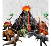 TOYSXYIN Juego de volcán grande con 9 figuras de acción realistas de dinosaurio para niños de 2, 3, 4, 5, 6, 8, 10 años, erupciones volcánicas simuladas con sonidos, volcán puede almacenar dinosaurios
