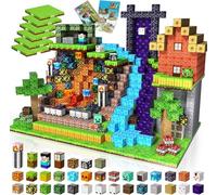 ToyUnited Bloques magnéticos de construcción con placas de hierba, 200 unidades, construyendo tu puerta de viaje en el tiempo, aventura, con mina, rieles y casa de troncos, juego de bloques magnéticos