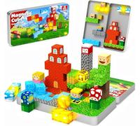 ToyUnited Bloques magnéticos de Viaje 45 Piezas en Caja de Metal, Mini Juguetes de Viaje a Partir de 3 años - Juguete de construcción portátil con Clic para Viajes en Coche y avión, Regalo Creativo