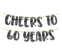 TOYVENTURES Cartel negro con purpurina de Cheers to 60 Years - Decoraciones de fiesta de cumpleaños 60 de 8 pies, suministros de fiesta de 60 aniversario de boda, decoración de celebración de hitos,