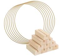 Toyvian 10 Aros Decorativos de Metal de 30 Cm con 10 Bases de Madera, Anillos para Manualidades y Decoración de Bodas, Soporte Estable para Centros de Mesa y Exhibición Creativa