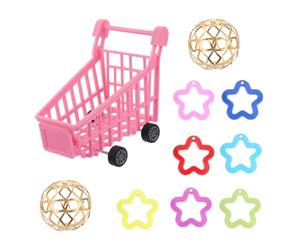Toyvian 10 Piezas Juguete Interactivo Carro de Compra Mini Plástico | Bolas Metálicas Huecas y Anillos Pentagrama, Superficie Lisa, para Aves, Equilibrio y Actividad