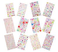 Toyvian 12 hojas de pegatinas de gemas para manualidades: Surtido de estrellas, corazones, flores, lágrimas, diamantes de imitación para manualidades, maquillaje infantil, arte facial, gemas