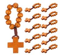 Toyvian 12 Piezas Anillo de Madera Marrón con Colgante de Cruz para Hombres, Diseño Elegante, Resistente a Daños y Ajuste Cómodo, Adecuado para Oraciones y Recuerdos de Comunión