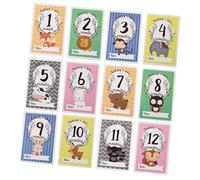 Toyvian 12 Piezas Tarjeta De Pegatina De Mes Apoyo Mensual De La Foto Del Bebé Tarjetas De Hitos Recién Nacidos Discos De Bloques Grabados De Madera La Señal Mujer Embarazada Animal