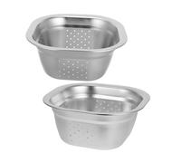 Toyvian 2 piezas Conjunto de Cuencos de Acero Inoxidable para Lavar Verduras y Frutas Colador Cuadrado Drenaje Rápido Filtro Metálico Multifuncional para Cocina y Restaurante