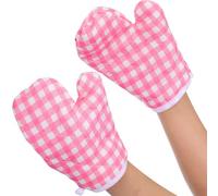 Toyvian 2 Piezas Guantes de Cocina para Resistentes al Calor Aislantes para Horno y Microondas de Rosa Cuadros Protección Segura para Manos Infantiles Cocina y Repostería