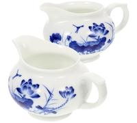 Toyvian 2 piezas Jarras de Cerámica Azul y Blanca para Salsa y Gravy Recipientes para Servir con Antigoteo Adecuadas para Cocina y Restaurantes