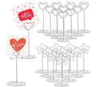 Toyvian 20 Soportes para Tarjetas en Forma de Corazón y Estrella, Clips de Metal Plateado, 10 Unidades de Cada Diseño para Boda, Fiesta y Decoración de Mesa