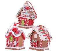 Toyvian 3 Adornos Colgantes de Casitas de Jengibre para Árbol de Navidad Decoración Navideña de Arcilla Suave Set de 3 Piezas con Cinta de Seda Roja Adecuado para Hogar y Fiestas