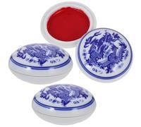 Toyvian 3 Almohadillas de Tinta Roja Brillante y Fácil de Limpiar Tamaño Pequeño Caja de Cerámica Azul Estilo Chino para Regalos Prácticos de Pintura y Caligrafía