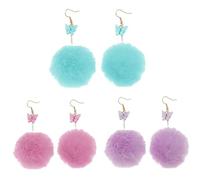 Toyvian 3 pares Pendientes de Bolas de Pelo de Moda Aretes Pom Pom Esponjosos Colgantes Accesorios de Joyería para Mujer Colores Azul Agua para Fiestas y Uso Diario