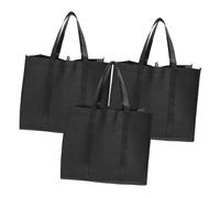 Toyvian 3 piezas Bolsa de Compras Reutilizable Plegable de Tela No Tejida Negra con Asas Bolsa Tote Portátil para Supermercado y Almacenaje Ligera y Compacta para Viajes y Uso Diario