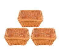Toyvian 3 Piezas Cesta de Plástico Tejida Marrón para Almacenamiento de Pan y Frutas, Organizador Cuadrado Multiusos Diseño Natural y Estilo Rústico para Cocina y Comedor