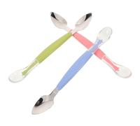 Toyvian 3 Piezas Cuchara Niña Doble Acero Inoxidable para Puré de Fruta Alimentación Suave para Destete Azul Rosa Verde