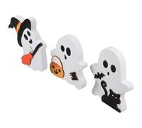 Toyvian 3 Piezas Letrero de Halloween de Madera Fantasma, Decoración de Mesa Delicada para Escritorio y Fotografía Diseño de Gato, Murciélago y Escoba