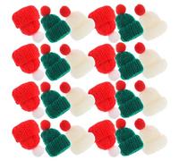 Toyvian 36 Mini Gorros Navideños Tejidos para Botellas de Vino - 3 Colores Surtidos y - Decoración Navideña Hogar y Fiesta - Accesorios Elásticos para Manualidades y Porta Cubiertos