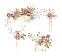 Toyvian 4 piezas peine para el cabello conjunto moda nupcial accesorios para el cabello de la boda tocado para dama de honor niñas mujeres (rosa)