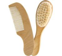 Toyvian 4juegos Cepillo De Pelo Peine De Madera Para Recién Nacidos Cepillo Suave De Lana y Peine De Madera Natural Cuidado Del Cabelludo