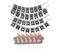 Toyvian 6 Juegos de Banderines para Fiestas de Cumpleaños Diseño de Vehículo de Competición Banderines Negros a Cuadros Decoración Temática Infantil para Fiestas de Autos de