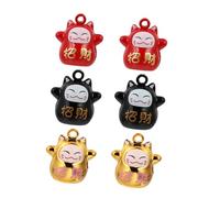 Toyvian 6 piezas Colgantes de Campana de Cobre con Diseño de Gato Suerte para Decoración de Bolsos Llavero y Celular Adorno Decorativo Japonés Maneki Neko con Colores Rojo Negro Dorado
