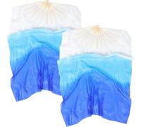 Toyvian Abanicos de Danza del Vientre de 1,2 M Mango de Madera, Abanicos Largos de Tela Degradada Blanco y Azul, Par para Baile Folclórico, Accesorios para Espectáculo y Danza