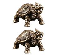 Toyvian Adorno de Tortuga Dragón de Latón Vintage, 2 Piezas, Decoración Retro para Escritorio y Hogar, Figura Artesanal Única para Feng Shui y Ambiente Oriental