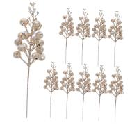 Toyvian Bayas Artificiales Navideñas 10 Piezas, Tallos Decorativos Color Dorado Claro y Blanco, Ramas para Decoración De Árbol De Navidad, Plantas y Flores Artificiales para Fiestas y Manualidades