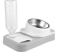 Toyvian Bebedero Automático para Mascotas Doble Tazón Gris y Color Claro, Comedero y Dispensador de Agua Compacto de Plástico Ligero, Adecuado para Gatos y Perros Pequeños, Fácil Limpieza