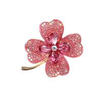 Toyvian Broche de Trébol de Cuatro Hojas Pedrería Rosa Prendedor Sencillo de Cristal para Mujer Accesorio de Joyería para Fiestas Bodas y Eventos Obsequios