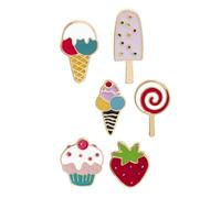 Toyvian Broches de Helado y Piruleta Coloridos de Esmalte, Pins Vintage de Postre para Mujer y Niñas, Accesorio de Moda Verano, Set de 6 Piezas Diseño Divertido y Liviano para Ropa
