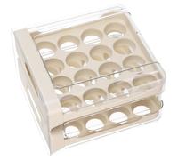 Toyvian Caja de Almacenamiento para Huevos Refrigerador 32 Compartimentos Apilable Plástico Transparente Organizador para Cocina Hogar Despensa Base Antideslizante Crema