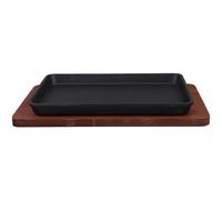 Toyvian Cast Iron Steak Plate With Wooden Base Square Griddle Pan For Teppanyaki Grilling Fish Meat Cooking