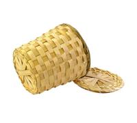 Toyvian Cesta Redonda de Bambú Tejida con Tapa Cesta Mini Versátil para Almacenamiento de Té y Residuos Ligera y Práctica para Hogar y Oficina