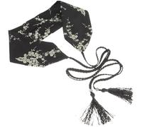 Toyvian Cinturón Ancho Hanfu Chino Vintage con Bordado y Borlas, Cinturón de Corsé Negro para Kimono y Vestido Tradicional, Accesorio para Mujer Ropa Japonesa, Decoración Elegante