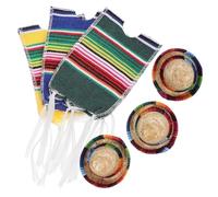 Toyvian Conjunto Decoración para Fiesta Mexicana Fundas para Botellas con Sombreros de Paja y Ponchos de Algodón Colores Amarillo Azul y Verde Cubiertas Prácticas y Resistentes para