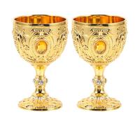 Toyvian Copas de Vino Medievales de Metal Dorado Grabadas 2 Piezas Cáliz Retro Ornamentado para Decoración de Castillos Fiestas Halloween Centros de Mesa y Uso en Hogar