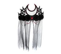 Toyvian Corona Negra de Malla Ligera Pedrería y Cinta para Halloween, Tocado Delicado y Único para Mujer en Fiestas y Cosplay