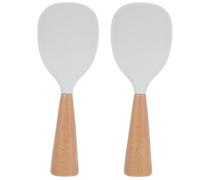 Toyvian Cuchara de Arroz de Silicona con Mango de Madera, Diseño Antideslizante y Resistente al Calor, Adecuado para Cocinas y Hogares Ocupados, Pack de 2 Unidades