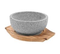 Toyvian Cuenco de Piedra Natural para Cocina Coreana 16 Cm 600 Ml sin Recubrimiento Reutilizable con Base de Madera Carbonizada, Resistente al Calor para Sopa y Bibimbap, Accesorio