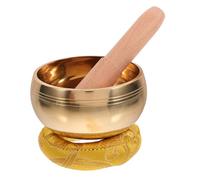 Toyvian Cuenco Tibetano de Meditación Hecho a Mano de 8 Cm de Cobre con Varilla y Cojín Acolchado, Juego Portátil para Yoga, Terapia Musical y Relajación Diaria