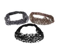 Toyvian Diadema Ancha para Mujer 3 Piezas Encaje y Perlas Turbante Elástico para Cubrir Canas Accesorio Floral Multicolor Negro Marrón Tierra Gris para Uso Diario y Eventos Formales