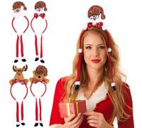 Toyvian Diademas Navideñas Y Tocados para Disfraces: 4 Piezas de Adornos para Gorros Navideños, Accesorios Festivos con Papá Noel, Muñeco de Nieve Y Reno para Reuniones Familiares Y Regalos de Fiesta