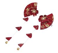 Toyvian Horquilla Cabello Colgante de Borla y Forma de Abanico Estilo Japonés de 2 Piezas en Tela Roja Accesorio Tradicional para Fiestas Bodas y Uso Diario