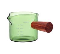 Toyvian Jarra de Leche de Vidrio con Doble Vertedor 75 Ml Mango de Madera Verde Taza de Café Medidora Multifuncional para Hogar Cafetería y Restaurante Tarro para Leche y Salsa