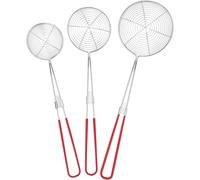 Toyvian Juego de 3 Coladores de Acero Inoxidable para Cocina Escurridor de Pasta Mango Antideslizante Cucharones Ranurados Pequeños Medianos y Grandes Utensilios para Freír y Tamizar