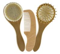 Toyvian Juego de Cepillo de Pelo y Peine de Madera para Ñiño Recién Nacido, 3 Piezas Cerdas de Lana Natural, Kit de Cuidado del Cuero Cabelludo Delicado, Adecuado para Pequeños y Uso