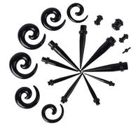 Toyvian Juego de Expansión para Orejas 54 Piezas, Dilatadores Acrílicos de Punta Cónica y Caracol, Accesorios para Estirar Orejas Gel de Sílice Médico, Negros, para Piercing Corporal