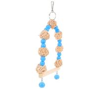 Toyvian Juguete de Columpio para Loros de Madera Anilla Doble Azul | Percha Colgante para Jaula Interior, Cuentas y Campana Doble, Clip Incluido, para Aves Pequeñas